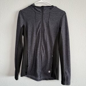 Hind Womens Small Full Zip Athletic Hoodie Gray Black Running Workout Jacket